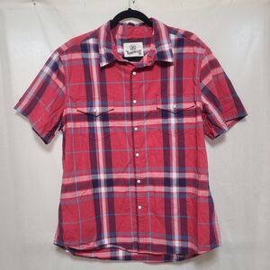 Roebuck Pearl Snap Shirt Mens Size XL Plaid Red White Blue Western  Short Sleeve